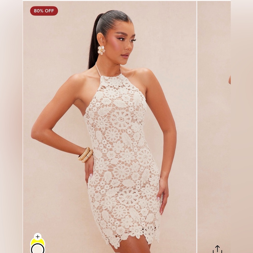 Fashion Nova Beige Crochet Mini Dress